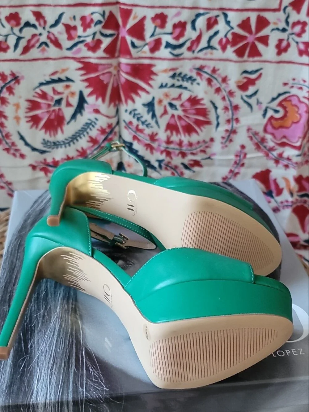 Jennifer Lopez Idolina Emerald Green Ankle-Strap Platform Heels